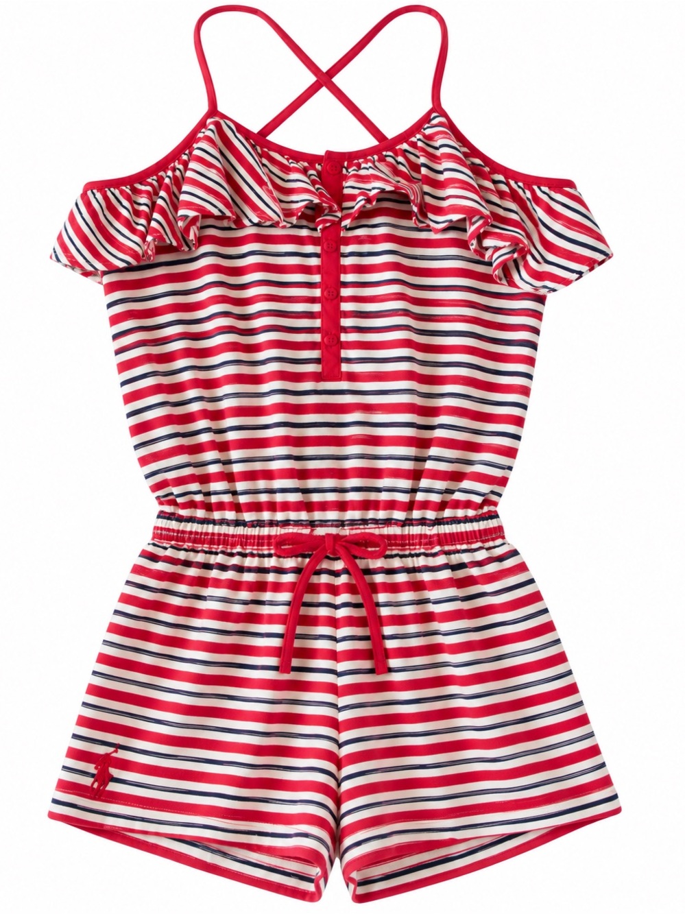 NWT Ralph Lauren Girls Striped Cold Shoulder Romper, Size L 12–14